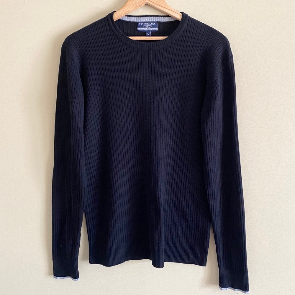 Italian Ribbed Black Crew Neck Sweater